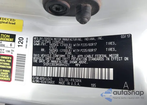 2017 Toyota Sienna Xle 8 Passenger from USA, damaged, VIN 5TDYZ3DC9HS844321